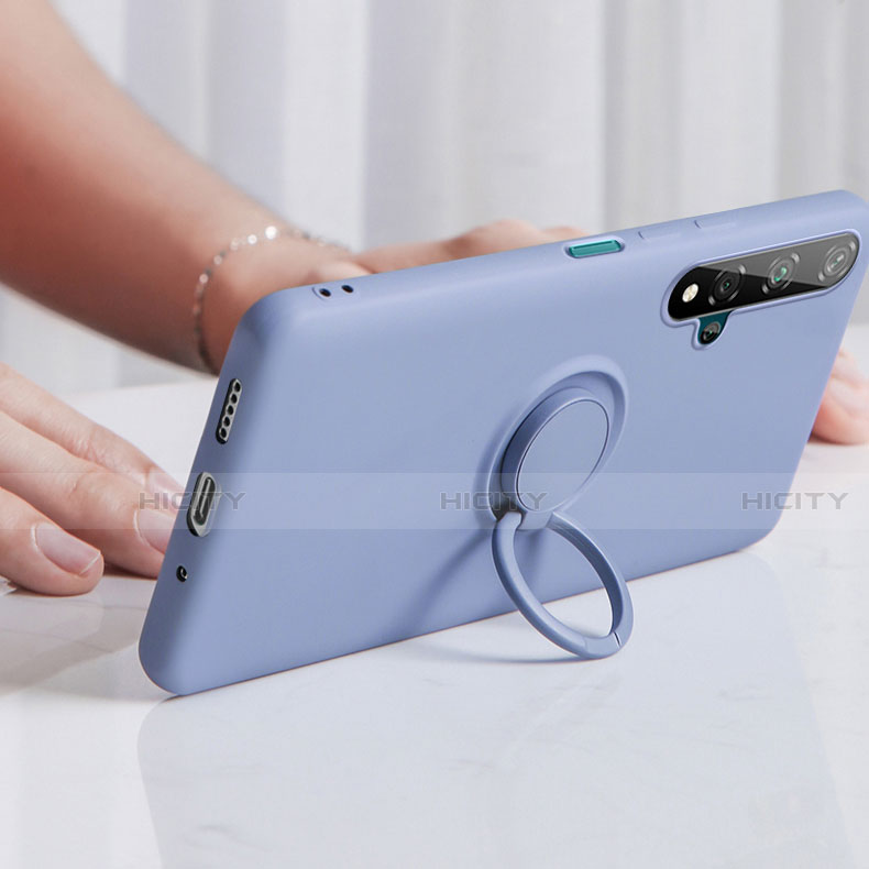 Funda Silicona Carcasa Ultrafina Goma con Magnetico Anillo de dedo Soporte T06 para Huawei Honor 20