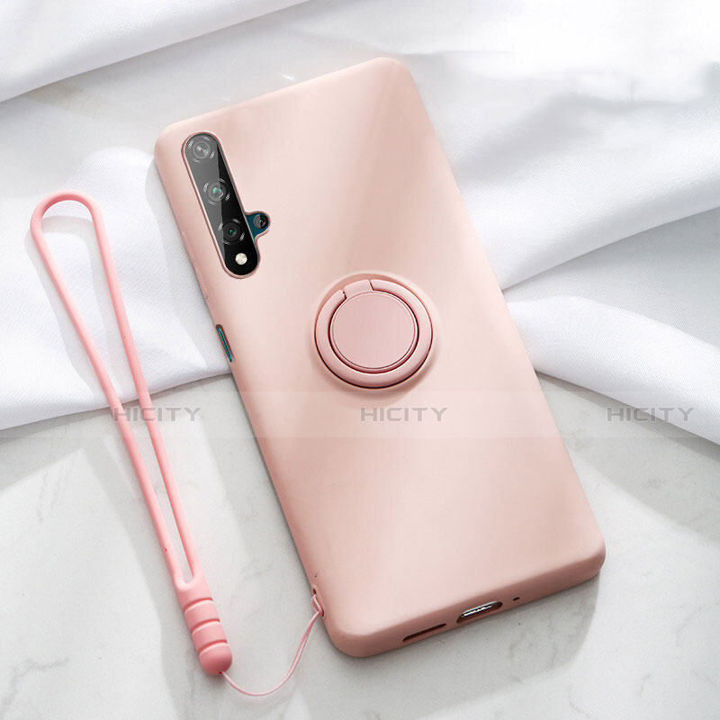 Funda Silicona Carcasa Ultrafina Goma con Magnetico Anillo de dedo Soporte T06 para Huawei Honor 20 Rosa