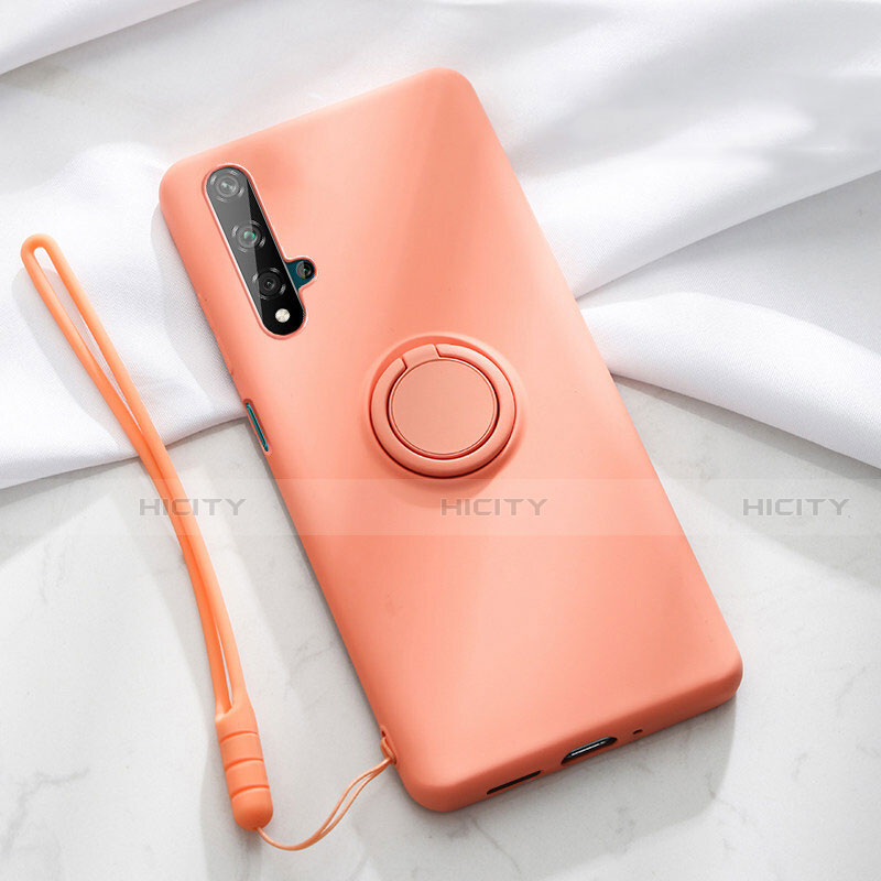 Funda Silicona Carcasa Ultrafina Goma con Magnetico Anillo de dedo Soporte T06 para Huawei Honor 20S Naranja