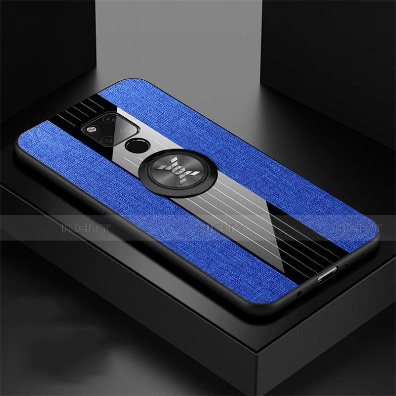 Funda Silicona Carcasa Ultrafina Goma con Magnetico Anillo de dedo Soporte T06 para Huawei Mate 20 X 5G Azul