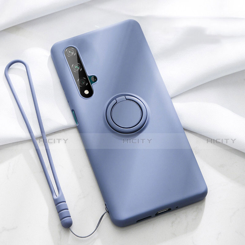 Funda Silicona Carcasa Ultrafina Goma con Magnetico Anillo de dedo Soporte T06 para Huawei Nova 5T Morado