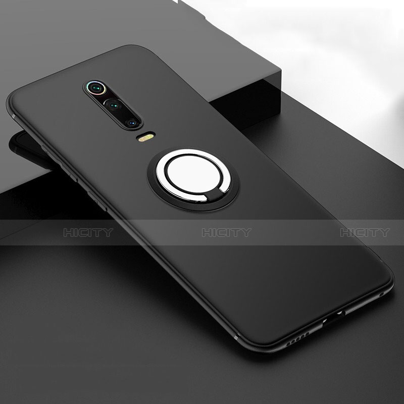 Funda Silicona Carcasa Ultrafina Goma con Magnetico Anillo de dedo Soporte T06 para Xiaomi Mi 9T Pro Negro