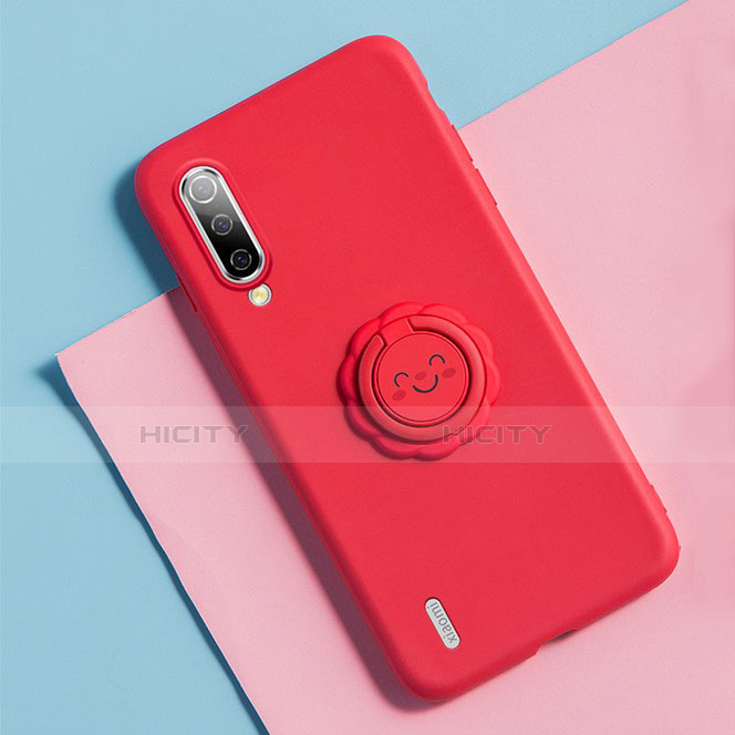 Funda Silicona Carcasa Ultrafina Goma con Magnetico Anillo de dedo Soporte T06 para Xiaomi Mi A3 Rojo