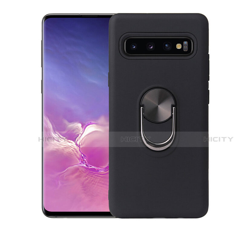 Funda Silicona Carcasa Ultrafina Goma con Magnetico Anillo de dedo Soporte T07 para Samsung Galaxy S10 5G Negro