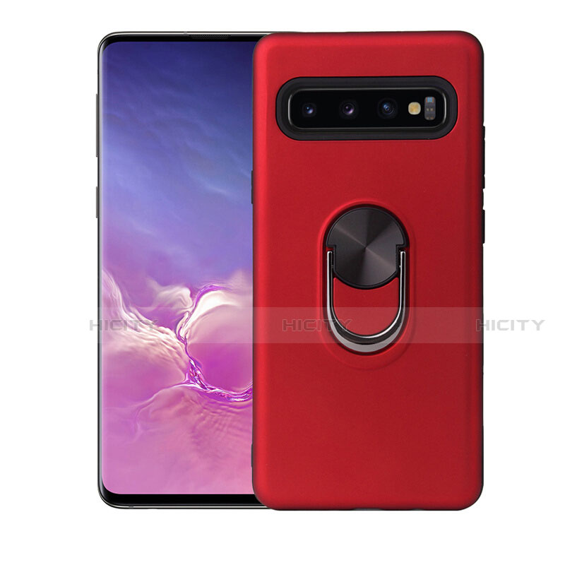 Funda Silicona Carcasa Ultrafina Goma con Magnetico Anillo de dedo Soporte T07 para Samsung Galaxy S10 Plus Rojo