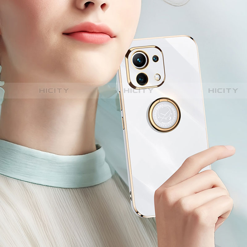 Funda Silicona Carcasa Ultrafina Goma con Magnetico Anillo de dedo Soporte T07 para Xiaomi Mi 11 5G
