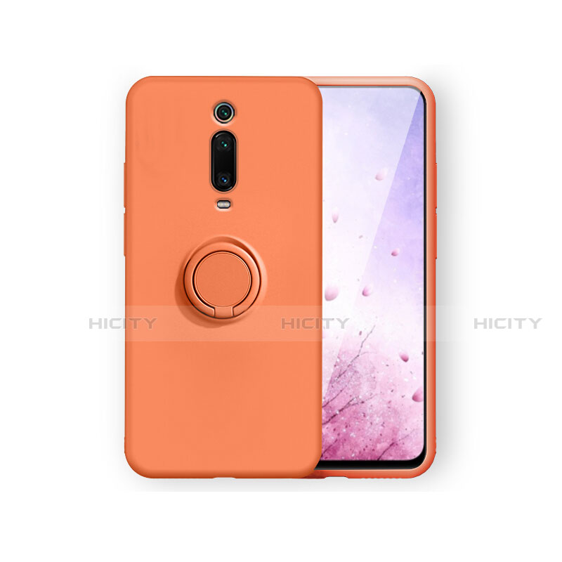 Funda Silicona Carcasa Ultrafina Goma con Magnetico Anillo de dedo Soporte T07 para Xiaomi Mi 9T Naranja