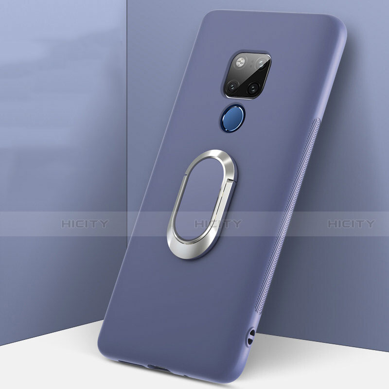 Funda Silicona Carcasa Ultrafina Goma con Magnetico Anillo de dedo Soporte T08 para Huawei Mate 20 X 5G Morado