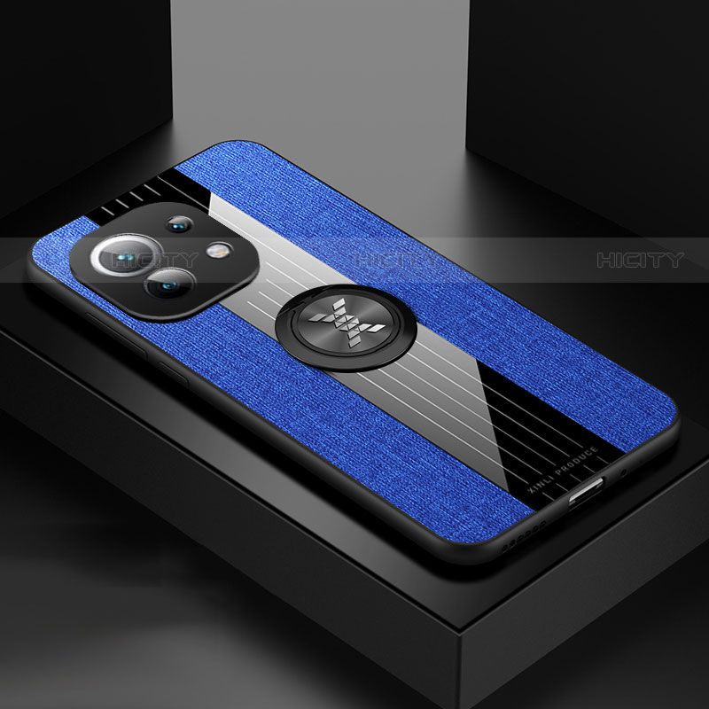 Funda Silicona Carcasa Ultrafina Goma con Magnetico Anillo de dedo Soporte T08 para Xiaomi Mi 11 5G Azul