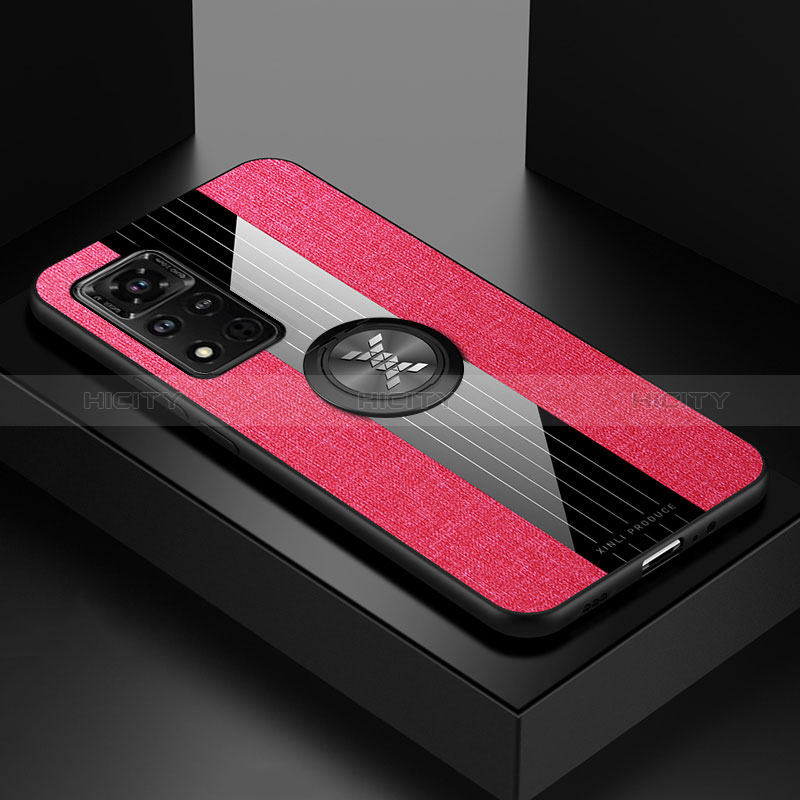 Funda Silicona Carcasa Ultrafina Goma con Magnetico Anillo de dedo Soporte X01L para Huawei Honor V40 5G Rojo