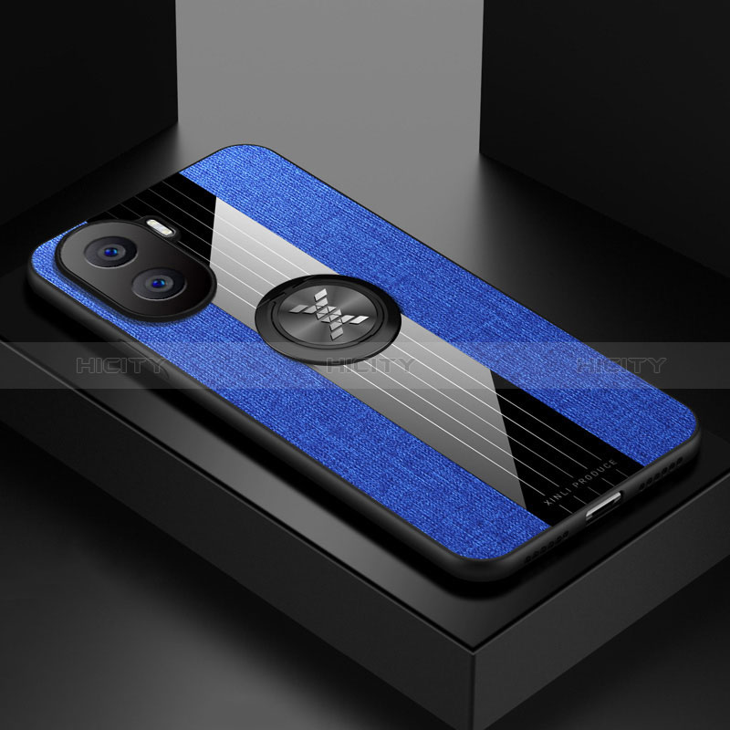 Funda Silicona Carcasa Ultrafina Goma con Magnetico Anillo de dedo Soporte X01L para Huawei Honor X40i 5G Azul