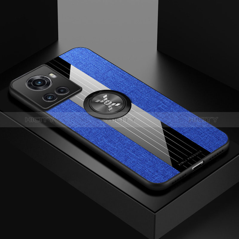 Funda Silicona Carcasa Ultrafina Goma con Magnetico Anillo de dedo Soporte X01L para OnePlus 10R 5G Azul