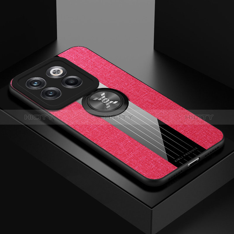 Funda Silicona Carcasa Ultrafina Goma con Magnetico Anillo de dedo Soporte X01L para OnePlus 10T 5G Rojo