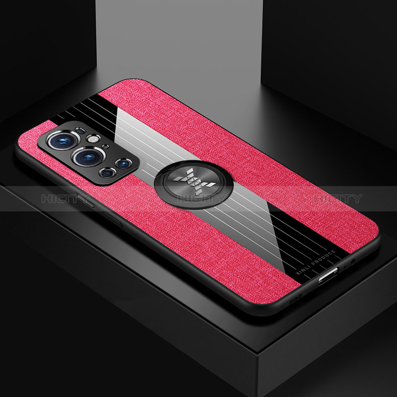 Funda Silicona Carcasa Ultrafina Goma con Magnetico Anillo de dedo Soporte X01L para OnePlus 9 Pro 5G Rojo