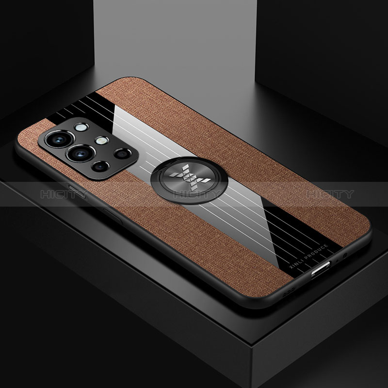 Funda Silicona Carcasa Ultrafina Goma con Magnetico Anillo de dedo Soporte X01L para OnePlus 9R 5G Marron