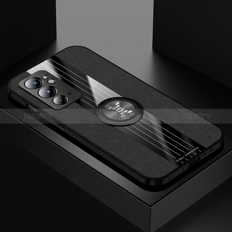 Funda Silicona Carcasa Ultrafina Goma con Magnetico Anillo de dedo Soporte X01L para OnePlus 9RT 5G Negro