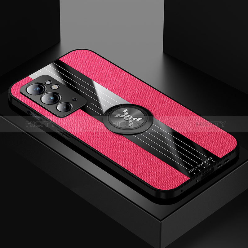 Funda Silicona Carcasa Ultrafina Goma con Magnetico Anillo de dedo Soporte X01L para OnePlus 9RT 5G Rojo