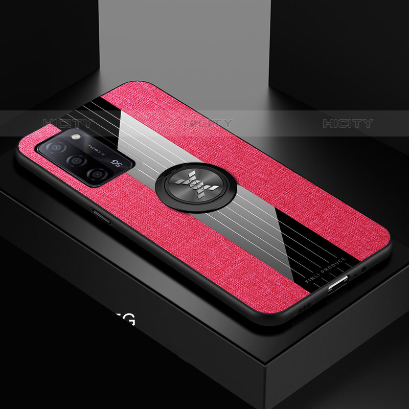 Funda Silicona Carcasa Ultrafina Goma con Magnetico Anillo de dedo Soporte X01L para Oppo A53s 5G Rojo