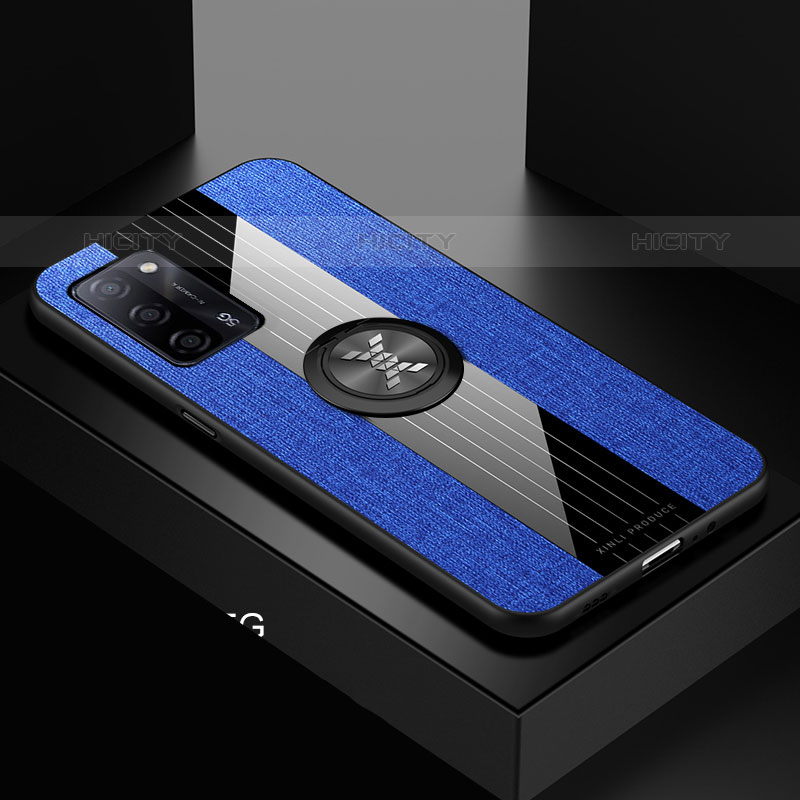 Funda Silicona Carcasa Ultrafina Goma con Magnetico Anillo de dedo Soporte X01L para Oppo A55 5G Azul
