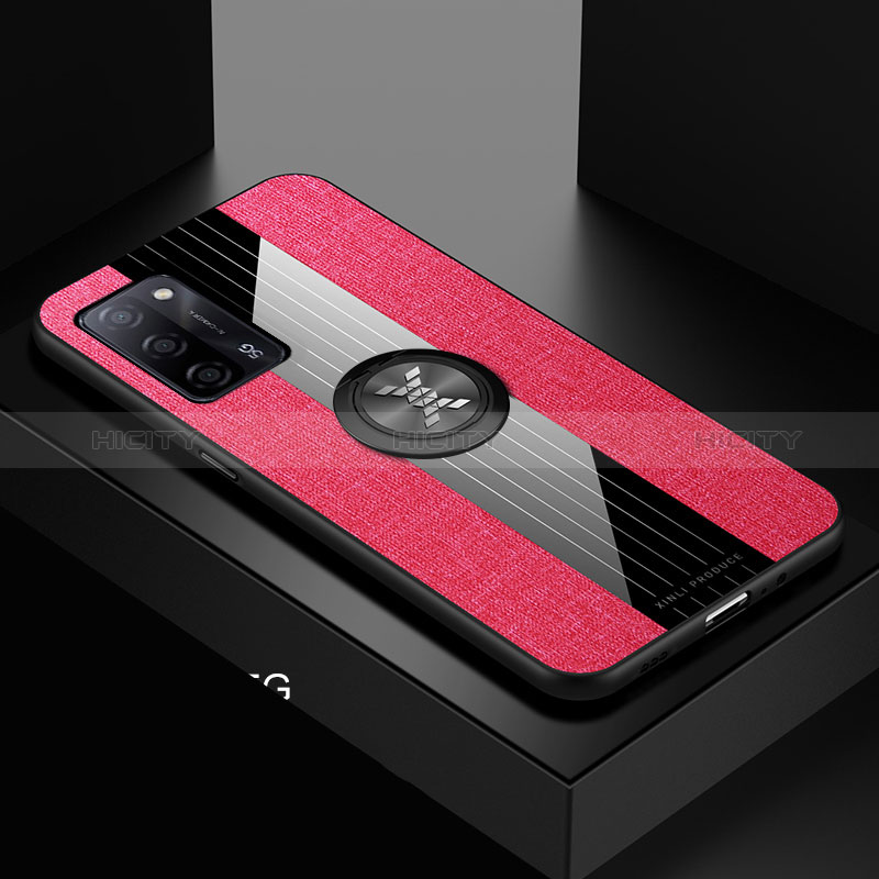 Funda Silicona Carcasa Ultrafina Goma con Magnetico Anillo de dedo Soporte X01L para Oppo A56 5G Rojo