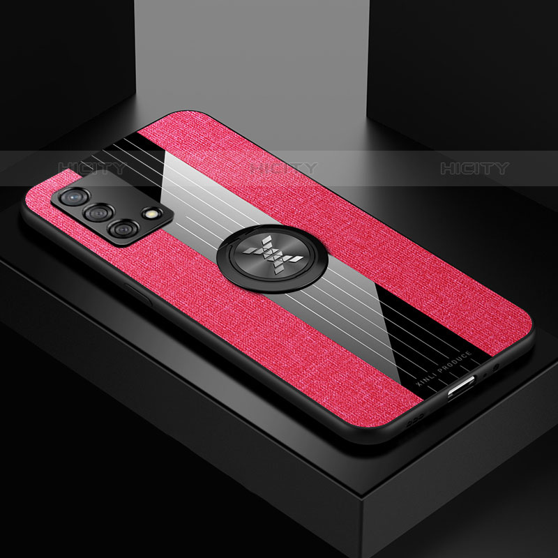 Funda Silicona Carcasa Ultrafina Goma con Magnetico Anillo de dedo Soporte X01L para Oppo A74 4G Rojo