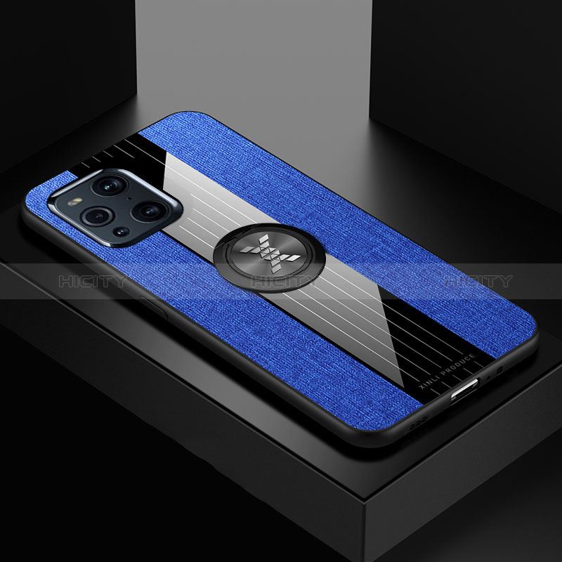 Funda Silicona Carcasa Ultrafina Goma con Magnetico Anillo de dedo Soporte X01L para Oppo Find X3 5G Azul