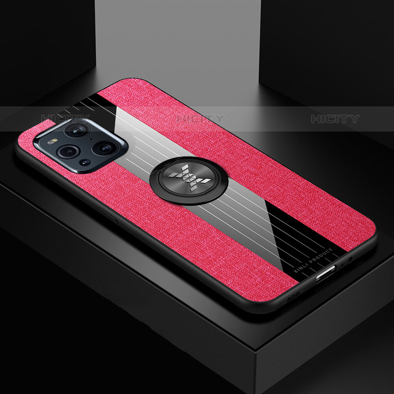 Funda Silicona Carcasa Ultrafina Goma con Magnetico Anillo de dedo Soporte X01L para Oppo Find X3 Pro 5G Rojo