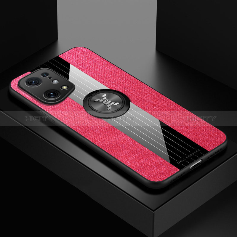 Funda Silicona Carcasa Ultrafina Goma con Magnetico Anillo de dedo Soporte X01L para Oppo Find X5 5G Rojo