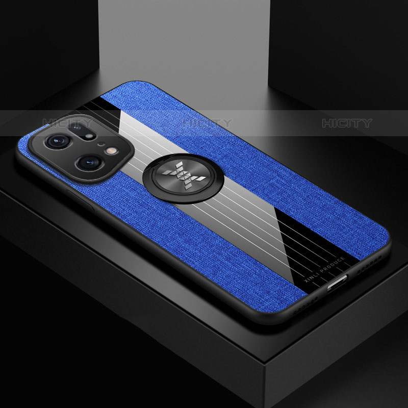 Funda Silicona Carcasa Ultrafina Goma con Magnetico Anillo de dedo Soporte X01L para Oppo Find X5 Pro 5G Azul