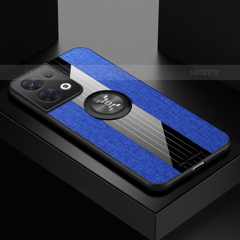 Funda Silicona Carcasa Ultrafina Goma con Magnetico Anillo de dedo Soporte X01L para Oppo Reno8 Pro 5G Azul