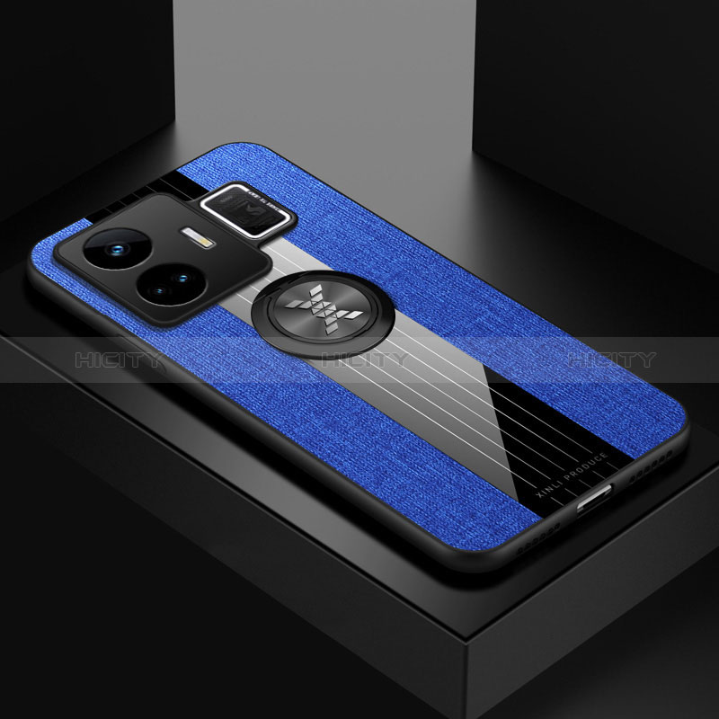 Funda Silicona Carcasa Ultrafina Goma con Magnetico Anillo de dedo Soporte X01L para Realme GT5 5G Azul