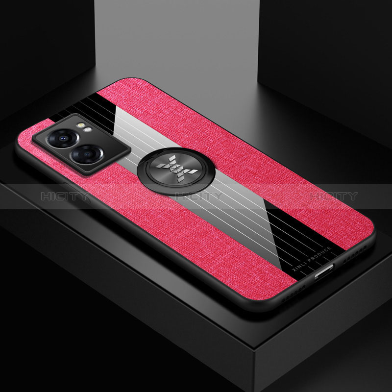 Funda Silicona Carcasa Ultrafina Goma con Magnetico Anillo de dedo Soporte X01L para Realme V23 5G Rojo