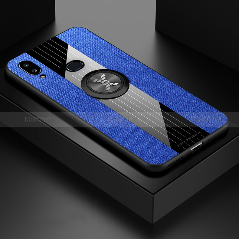 Funda Silicona Carcasa Ultrafina Goma con Magnetico Anillo de dedo Soporte X01L para Samsung Galaxy A10s Azul