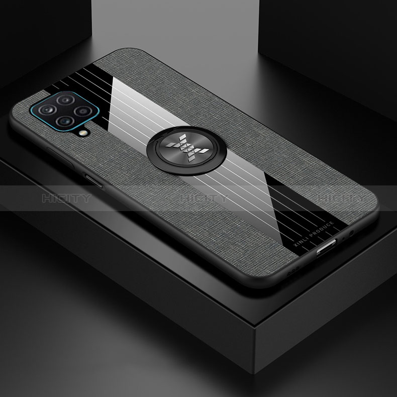 Funda Silicona Carcasa Ultrafina Goma con Magnetico Anillo de dedo Soporte X01L para Samsung Galaxy A12 Gris