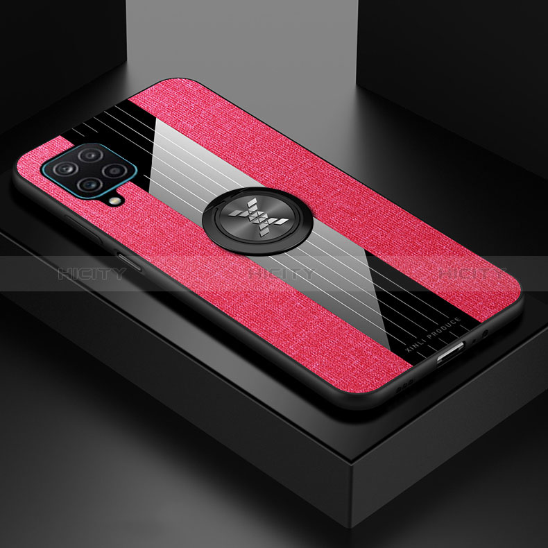 Funda Silicona Carcasa Ultrafina Goma con Magnetico Anillo de dedo Soporte X01L para Samsung Galaxy A12 Rojo