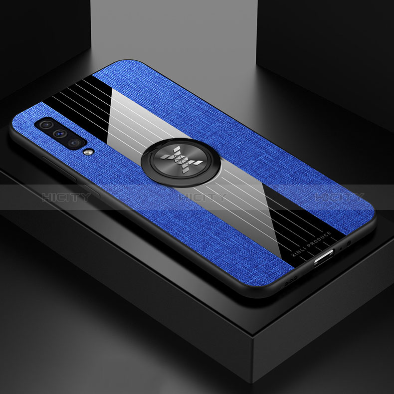 Funda Silicona Carcasa Ultrafina Goma con Magnetico Anillo de dedo Soporte X01L para Samsung Galaxy A50 Azul