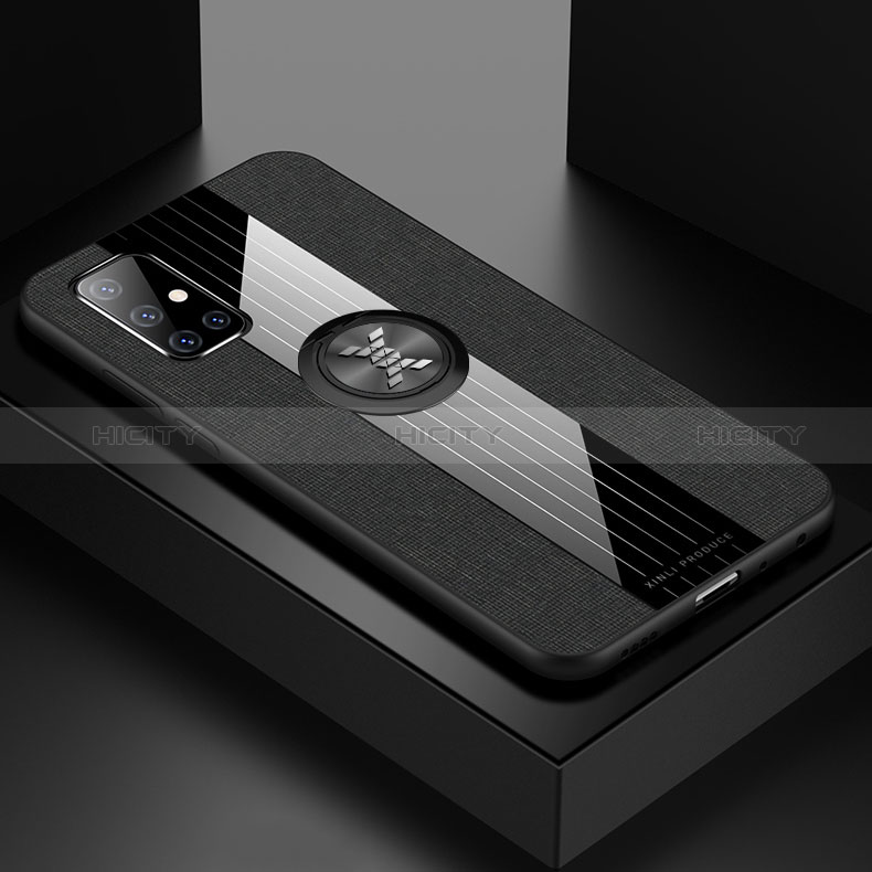 Funda Silicona Carcasa Ultrafina Goma con Magnetico Anillo de dedo Soporte X01L para Samsung Galaxy A71 4G A715 Negro