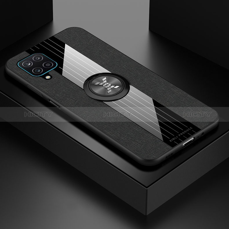 Funda Silicona Carcasa Ultrafina Goma con Magnetico Anillo de dedo Soporte X01L para Samsung Galaxy F12 Negro