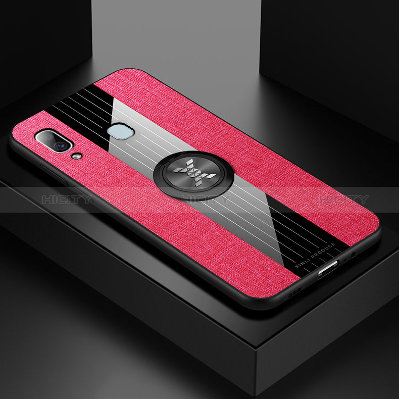 Funda Silicona Carcasa Ultrafina Goma con Magnetico Anillo de dedo Soporte X01L para Samsung Galaxy M10S Rojo