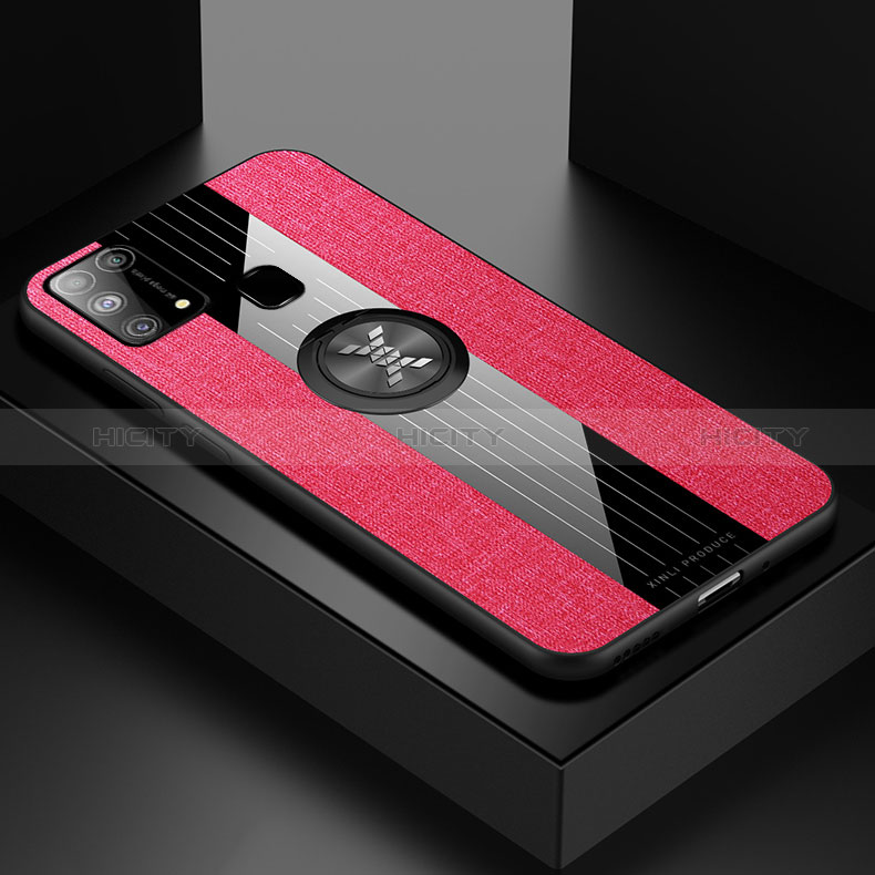 Funda Silicona Carcasa Ultrafina Goma con Magnetico Anillo de dedo Soporte X01L para Samsung Galaxy M31 Prime Edition Rojo