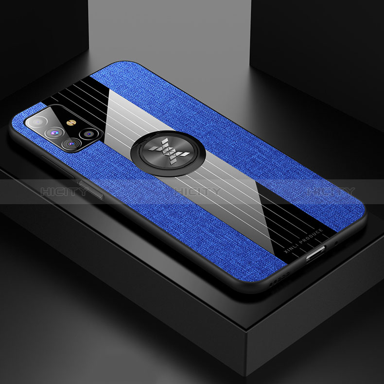 Funda Silicona Carcasa Ultrafina Goma con Magnetico Anillo de dedo Soporte X01L para Samsung Galaxy M31s Azul