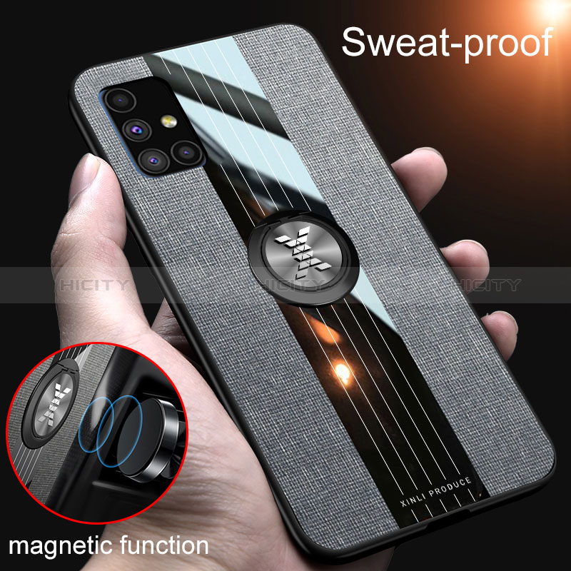 Funda Silicona Carcasa Ultrafina Goma con Magnetico Anillo de dedo Soporte X01L para Samsung Galaxy M51