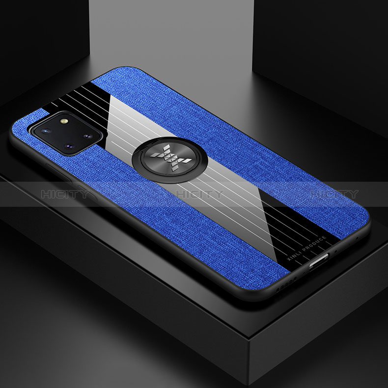 Funda Silicona Carcasa Ultrafina Goma con Magnetico Anillo de dedo Soporte X01L para Samsung Galaxy M60s Azul