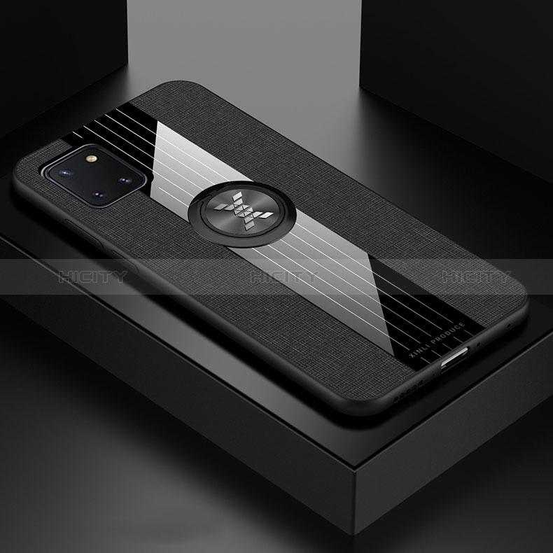 Funda Silicona Carcasa Ultrafina Goma con Magnetico Anillo de dedo Soporte X01L para Samsung Galaxy M60s Negro