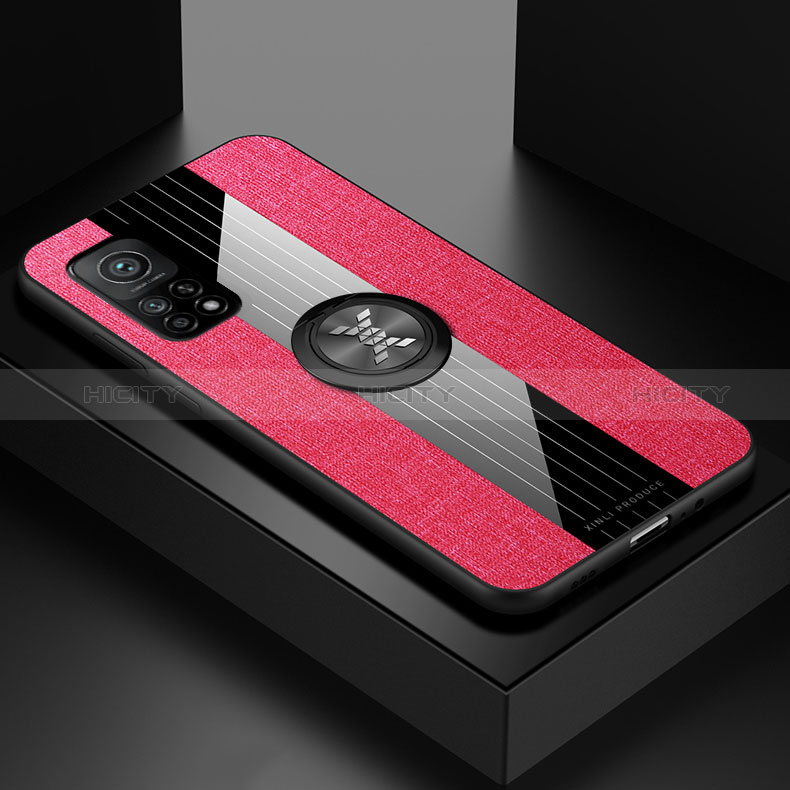 Funda Silicona Carcasa Ultrafina Goma con Magnetico Anillo de dedo Soporte X01L para Xiaomi Mi 10T Pro 5G Rojo