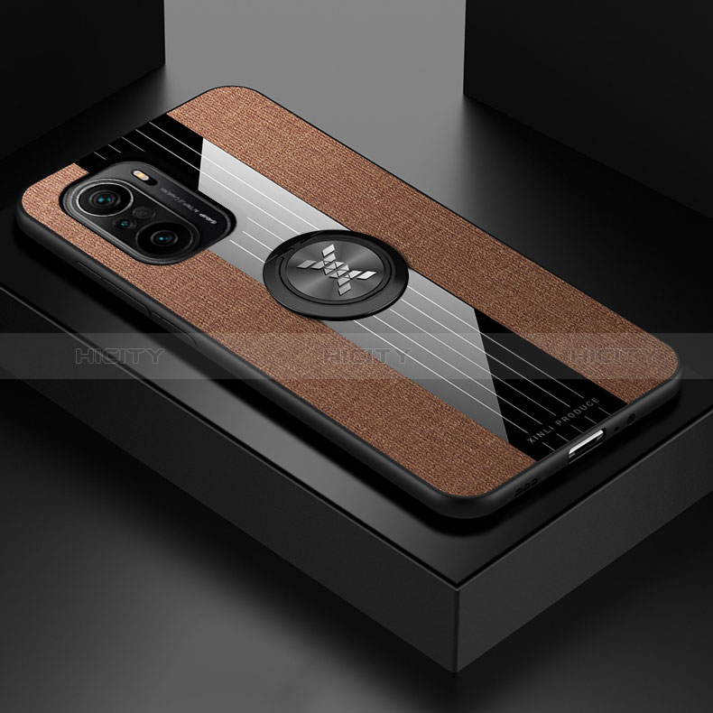 Funda Silicona Carcasa Ultrafina Goma con Magnetico Anillo de dedo Soporte X01L para Xiaomi Mi 11i 5G Marron