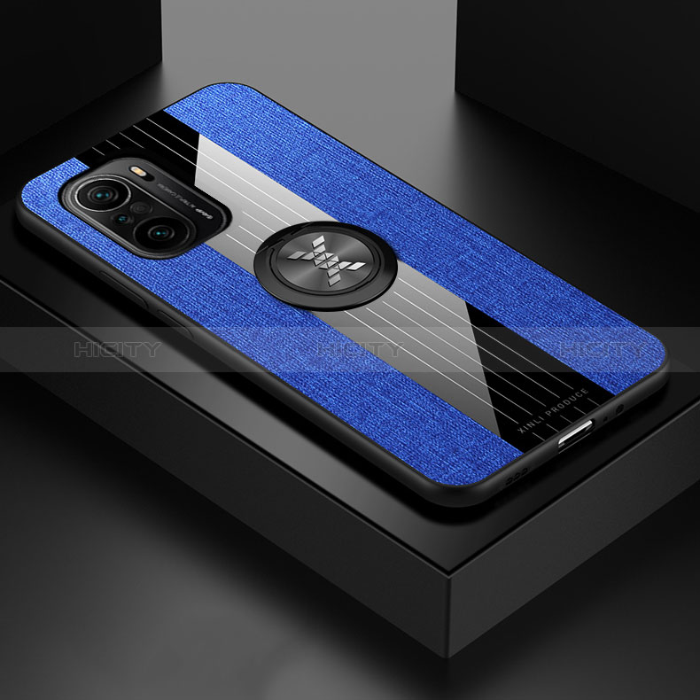 Funda Silicona Carcasa Ultrafina Goma con Magnetico Anillo de dedo Soporte X01L para Xiaomi Mi 11X 5G Azul