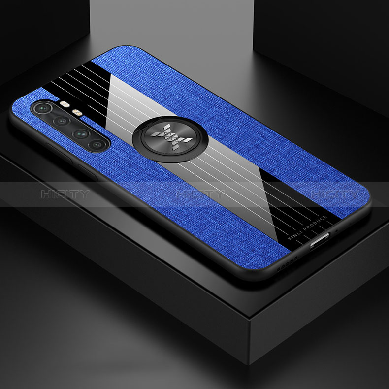 Funda Silicona Carcasa Ultrafina Goma con Magnetico Anillo de dedo Soporte X01L para Xiaomi Mi Note 10 Lite Azul