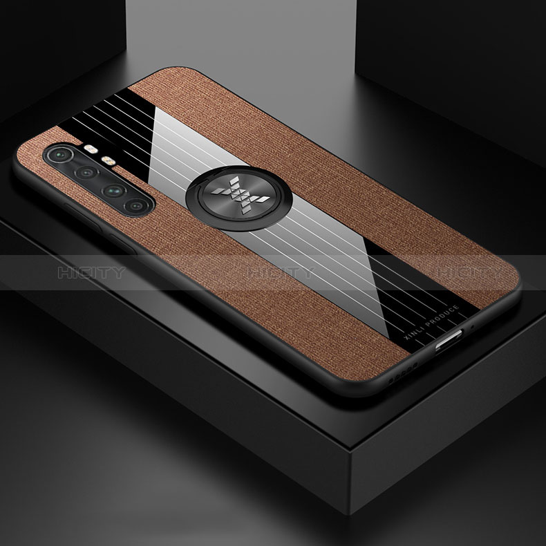 Funda Silicona Carcasa Ultrafina Goma con Magnetico Anillo de dedo Soporte X01L para Xiaomi Mi Note 10 Lite Marron