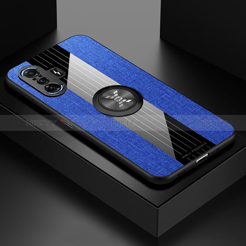 Funda Silicona Carcasa Ultrafina Goma con Magnetico Anillo de dedo Soporte X01L para Xiaomi Poco F3 GT 5G Azul